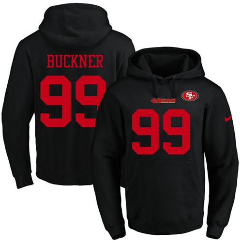 Nike 49ers #99 DeForest Buckner Black Name & Number Pullover NFL Hoodie - Click Image to Close